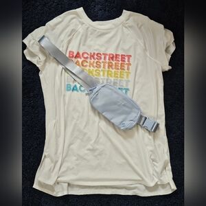 NWOT White Backstreet Boys Tee With PANDER Cross Body Bag With Adjustable Strap